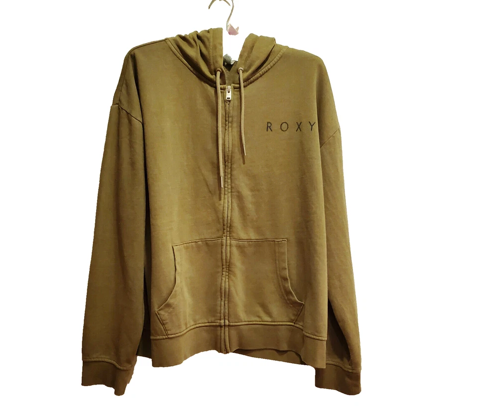 Sudadera con Capucha Roxy Cremallera Completa Verde Estampado Floral en la Espalda, Talla M Foto 1 de 4