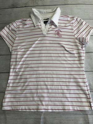 Camisa de golf Adidas para mujer abierta Saucon Valley a rayas medianas Climacool Foto 1 de 4