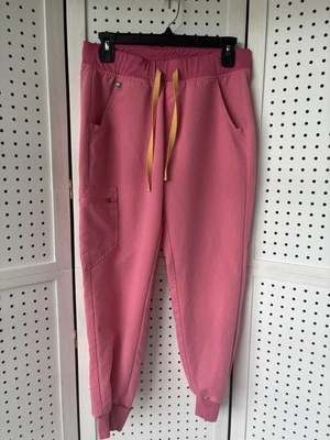 Figs Women’s Small Petite Zamora Jogger Scrub Pants Light Pink / Yellow Strings - Image 1 of 4