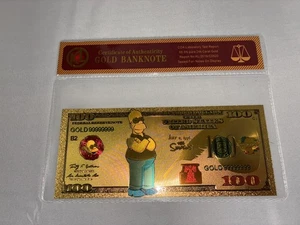 24k Gold Foil Plated Homer - The Simpsons Banknote w COA - 99.9% Lab Tested - Picture 1 of 2