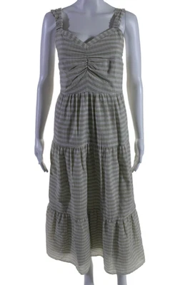 Vestido gris crudo a rayas con cuello en V con espejo delantero en capas talla XS para mujer Foto 1 de 4