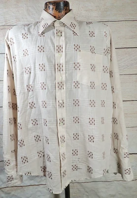 1960's 70's Vtg Manhattan Disco Shirt Mens L Geometric Print Spear Point Collar - Image 1 of 4