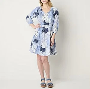 Frye and Co. Womens 3/4 Sleeve Floral Peasant Dress Women’s Size Large Boho - Picture 1 of 8