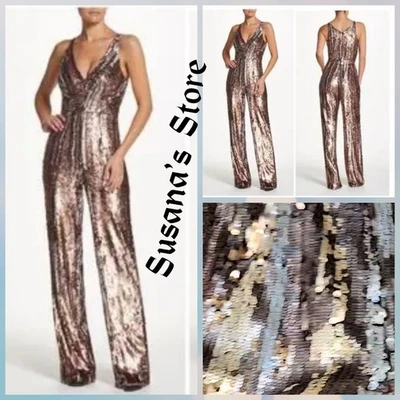 Macacão novo com etiquetas BCBG MAXAZRIA TAMANHO XXS lantejoulas gola V sem mangas perna larga - Imagem 1 de 4