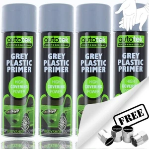 4 x Autotek GREY PLASTIC PRIMER Spray Paint Professional High Covering +G+CP - Picture 1 of 8