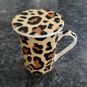 Kent Keramik Tee Kaffee Becher Tasse mit Deckel - Untersetzer Animal Print LEOPARD Design - Bild 1 von 9