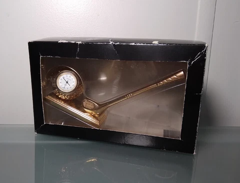 Small Geneva Gold Color Golf Sports Themed Desk Clock:NOB, Art Deco, Collectible Cover