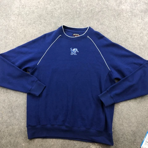VTG Memphis Tigers Sweatshirt Mens XL Blue Embroidered Center Logo Fleece Cover