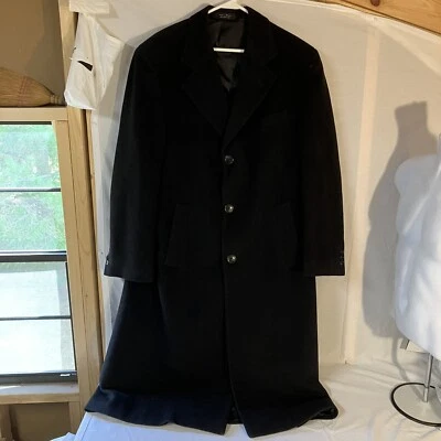 Chaps Ralph Lauren Mens Cashmere Wool Blend Overcoat Black 42R Woven in Italy FS - Image 1 of 4