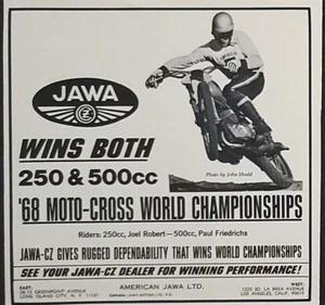 1968 Jawa CZ 250 500 Vintage Motorcycle Print Ad Featuring Joel Robert - Picture 1 of 1