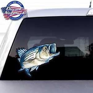 Striped Bass Rock Fish Full Color Vinyl Decal Set of 2 R/L Facing 6"x 8" vehicle - Foto 1 di 4