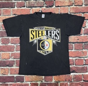 Vintage Pittsburgh Steelers Graphic T Shirt Men’s XL Logo 7 Faded Black NFL 90s - Picture 1 of 11