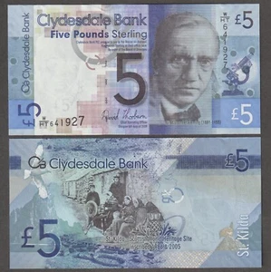 UNC Clydesdale Bank £5 Five Pounds 2009 Scotland World Heritage Series U.K. - Picture 1 of 2