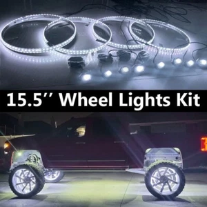 4x 15.5'' Pure White LED Wheel Lights + 8x LED Rock Lights Kit Switch Controller - Picture 1 of 9