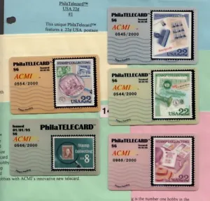1995 PhilaTELECARD set of 5 unused ACMI, embedded stamps, all original - Picture 1 of 5