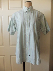 Vintage Ike Behar Green Multicolor Stripe Cotton Short Sleeve Shirt - 16 - Picture 1 of 7
