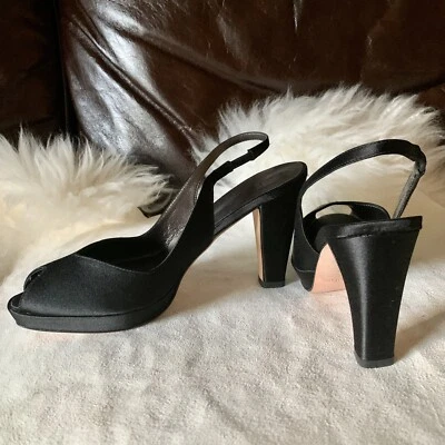Vera Wang Made in Italy Black Satin Slingback $430 Size 37 - Image 1 of 4