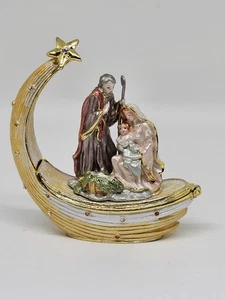 Nativity Scene Enameled Pewter Trinket Box with Rhinestones - Picture 1 of 10