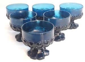 Set 6 vecchi steli francescani MADEIRA piedini in vetro BLU scuro SHERBET champagne 120 - Foto 1 di 5