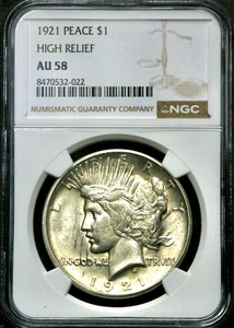 1921 Peace Silver One $1 Dollar - High Relief - NGC MS 58 CC834 - Picture 1 of 2