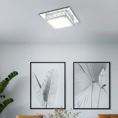 Luci Soggiorno Plafoniera Kristallleuchte Plafoniera LED Cromo Vetro Opale - Immagine 1 di 4