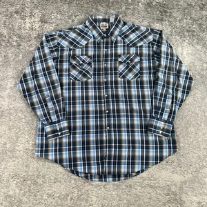 Ely Cattleman Shirt Mens XXL Blue Plaid Western Pearl Snap Long Sleeve Cowboy - Picture 1 of 12