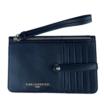 Karl Lagerfeld Paris Large Slim Card Case Wallet 5 Slot Zipper Wristlet Black - Image 1 of 4