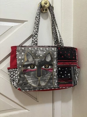 Bolso de Mano Laurel Burch Whiskers Gato Lona Rojo Negro Cuentas 17x10 Usado en Excelente Condición Foto 1 de 4