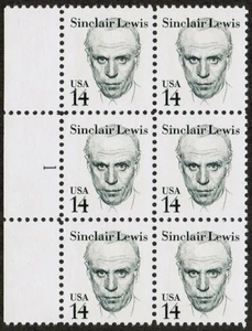 US USA Sc# 1856 MNH FVF  PLATE # BLOCK  Small block tag Sinclair Lewis Author - Picture 1 of 1