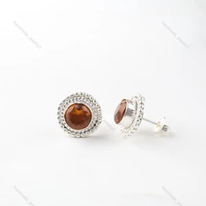 Natural Citrine Gemstone Stud Dainty Earrings 925 Sterling Silver For Girls - Picture 1 of 6