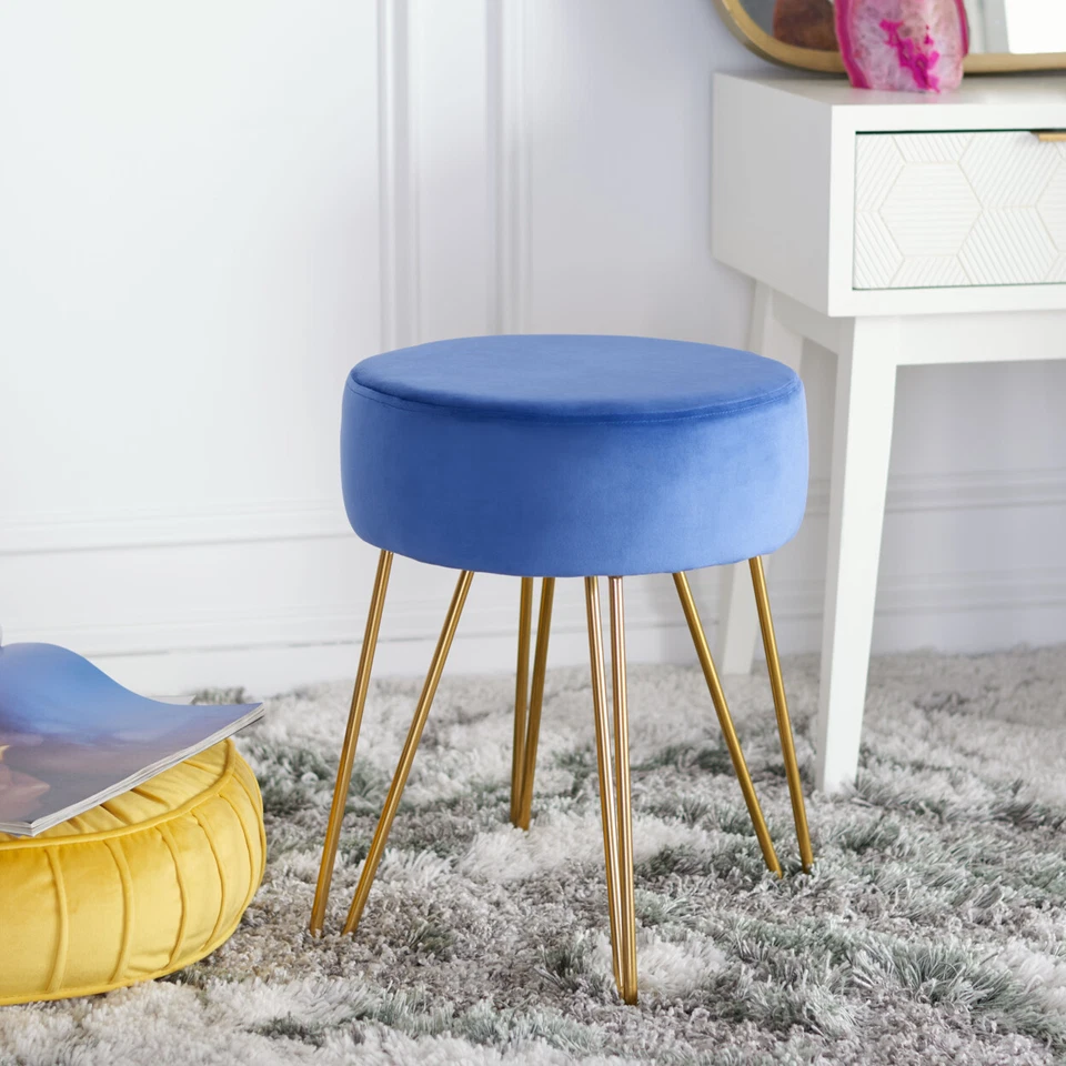 SAFAVIEH Abrea Round Ottoman | Steel Blue / Gold | - Image 1 of 4