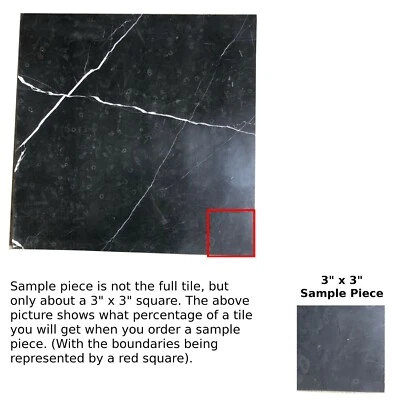 Tile Nero Marquinia Black Marble Natural Stone About 3x3 SAMPLE PIECE TS-56 - Image 1 of 4