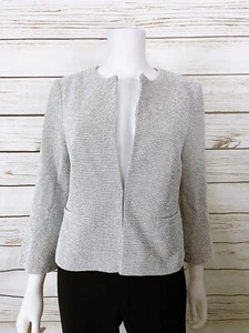 Ann Taylor Factory Womens Blazer Size 8 Gray Textured 3/4 Flute Sleeves Lined - Picture 1 of 6