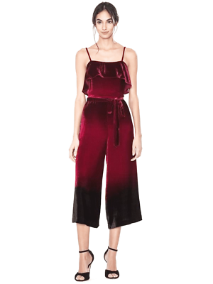 ALICE + OLIVIA Wine Black Ombre Velvet Ruffle Blouson Pant Jumpsuit 2 XS NO SASH - Image 1 of 4