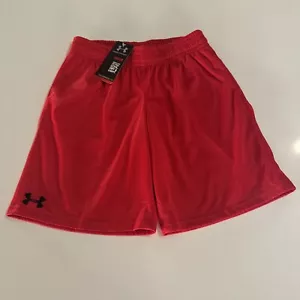 UNDER ARMOUR Large Loose Boys YL Dominte Mesh Shorts Red Heat Gear Pockets New - Picture 1 of 6
