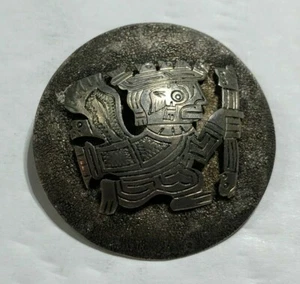 Circle Mayan Inca Pin Brooch Sterling Silver .925 - Picture 1 of 8