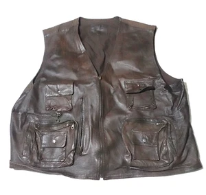 St. Johns Bay Men 4XL Leather Tactical Outdoor Riding Zip Multi Pocket Vest - Picture 1 of 9