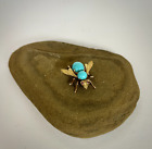 Vintage 18K and Turquoise Fly Form Insect Brooch Ruby Eyes