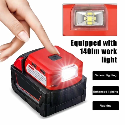 JHJQZCYG 2 USB Power Source Extended Adapter Charger For Milwaukee 18V Battery w/LED