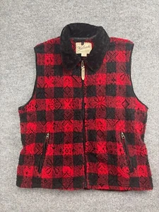 Woolrich Fleece Vest Women's XL Red Black Buffalo Check Full Zip Pockets Collar - Picture 1 of 7