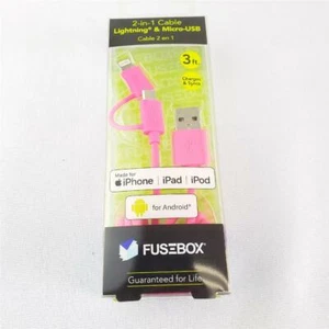 = Fusebox 2-in-1 Cable Lightning & Micro-USB IPhone ipad ipod Android Pink - Picture 1 of 3
