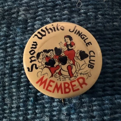 Винтажный Белоснежный Jingle Club член Pinback кнопка Walt Disney Enterprises 1938 - Изображение 1 из 4