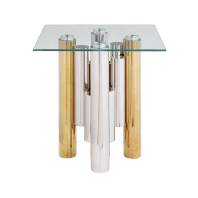 20" Coffee Table End Side Table Clear Tempered Glass Top W/ Stainless Steel Legs - Image 1 of 4