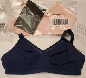 Cuddl Duds Intimates Cotton Mesh Trim Bra Size M Lot Of 2 Oxford Navy & Pink Sil - Picture 1 of 8