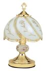  14" Brass Touch Lamp with Frosted White Flowers 