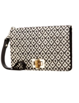 Ann Taylor 黑色棕褐色稻草竹封口女式腕带钱包全新带标签 — 第 1/4 张图片