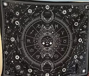 Sun and Moon Tapestry 51.2 in x 59.1 in. Black & White - Picture 1 of 4