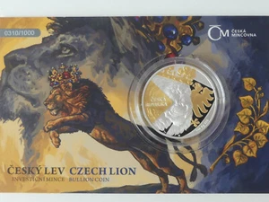 TSCHECHIEN 2024 1 OZ SILBER GOLD COIN PP PROOF- CZECH LION-BÖHMISCHER LÖWE CARD - Bild 1 von 4