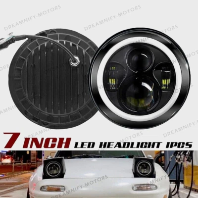 1x 7inch LED Headlight Halo Angel Eyes For 90-97 Mazda Miata MX5 MX-5 - image 1 of 4