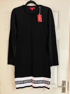 New Guess Lagenlook Black Stripe Logo Stretch Knit Dress - Size XL BNWT - Picture 1 of 11
